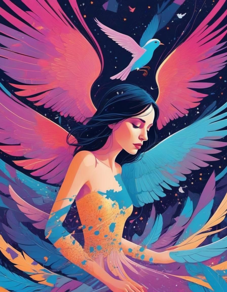 Abstract Wings Take Flight: Digital Cartoon Drawing