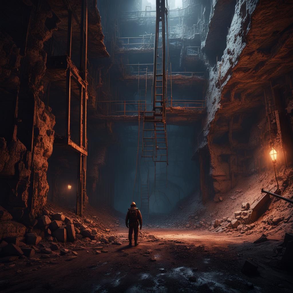 Horror in Abandoned Mine: Detailed Matte Painting