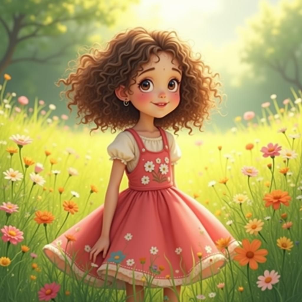 Girl in Pink Dress, Miyazaki-esque Whimsical Art