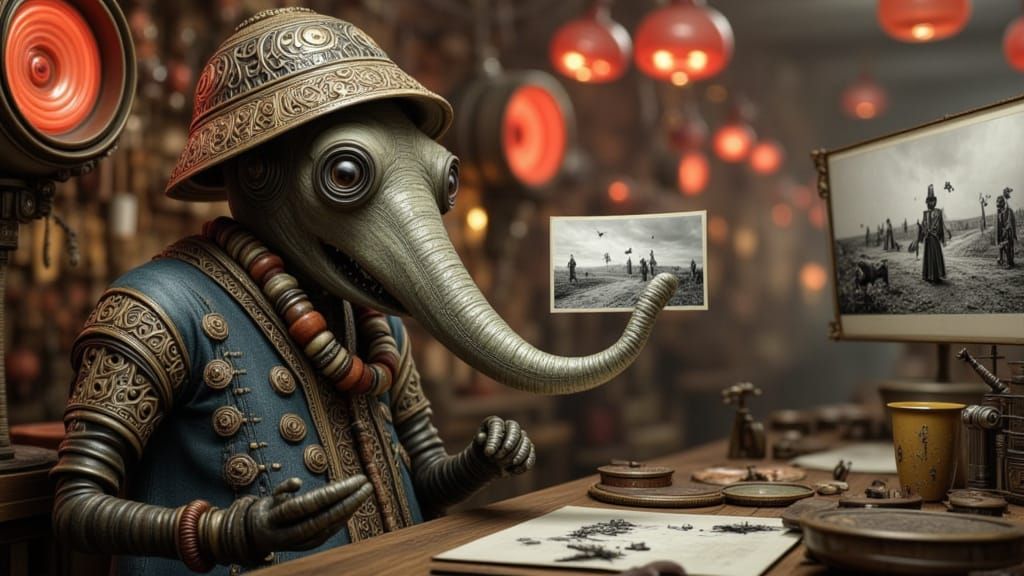 Alien Elephant Develops Floating Photos, Surreal Steampunk