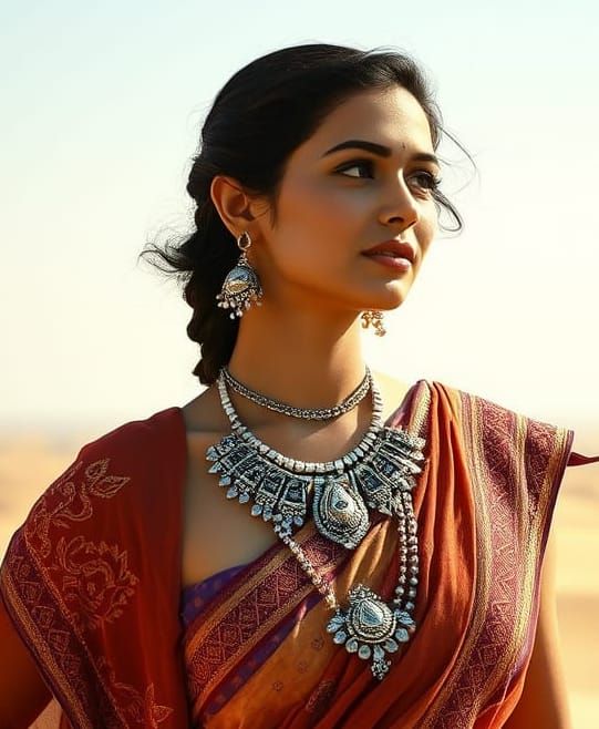 Woman from a Nomadic Indian Tribe in a 1950s Sci-Fi Setting