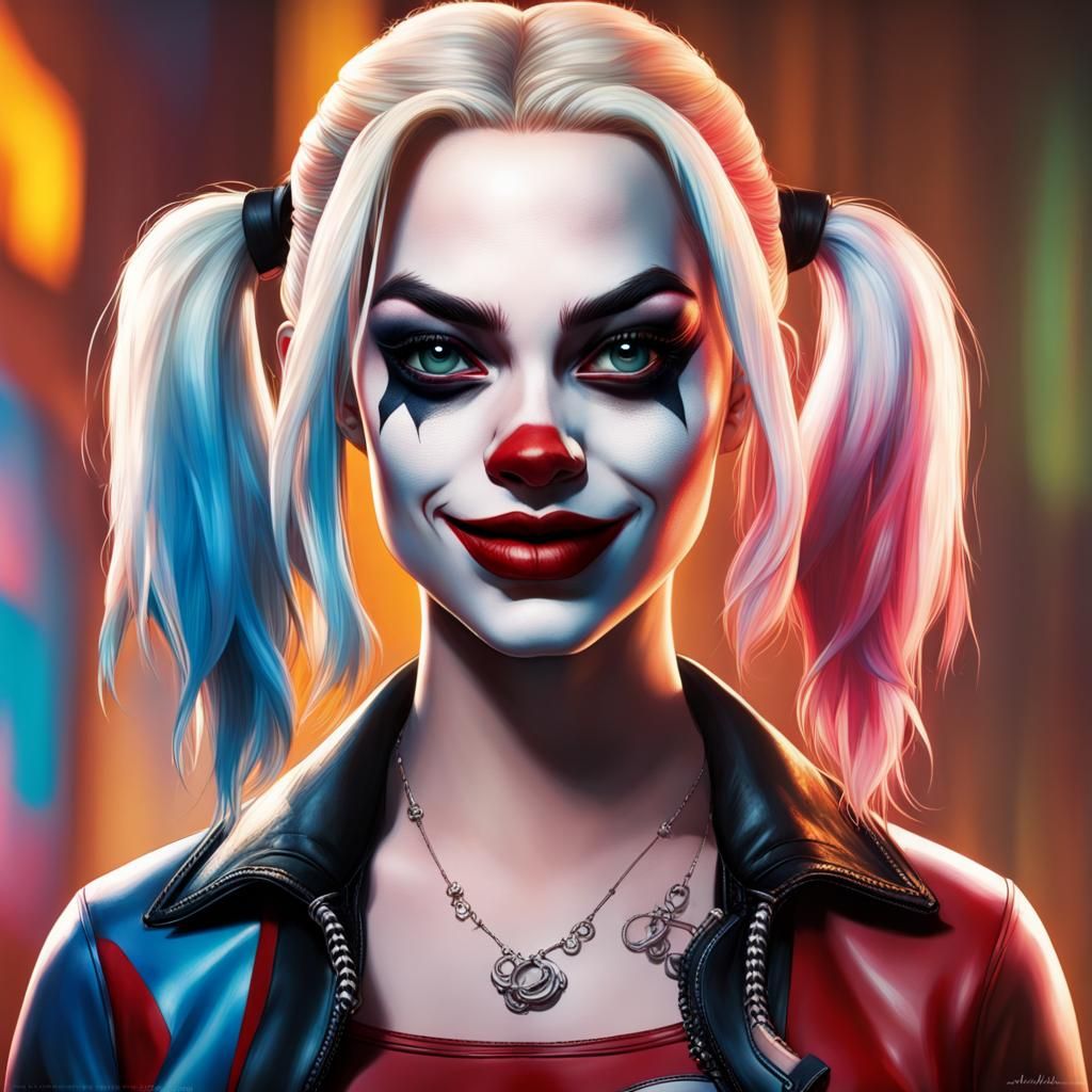 Hyperrealistic Harley Quinn Splash Art Portrait