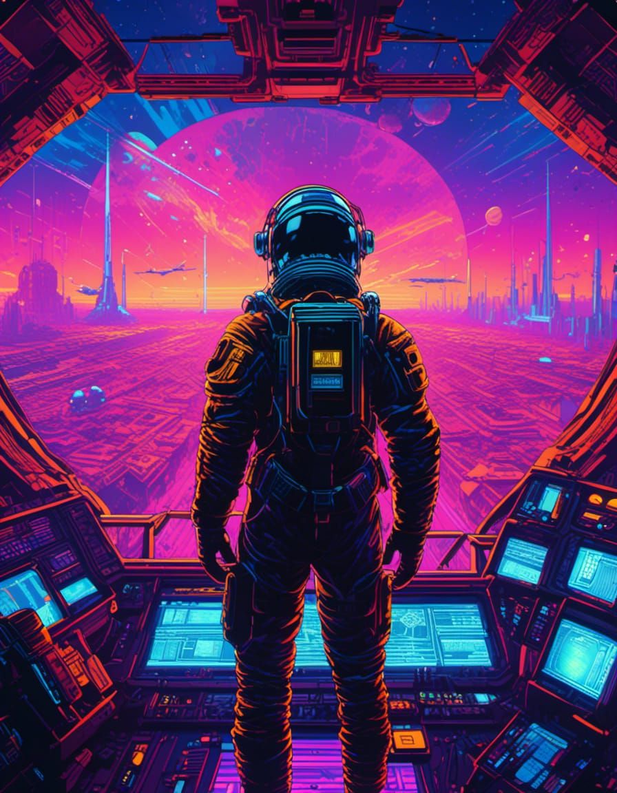 Futuristic Spacesuit Portrait in Neon Graffiti Style