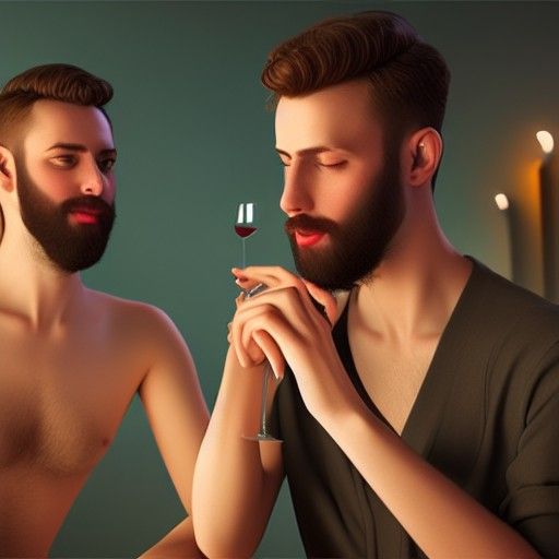 Elegant Gay Couple at Party in Hyperreal Style