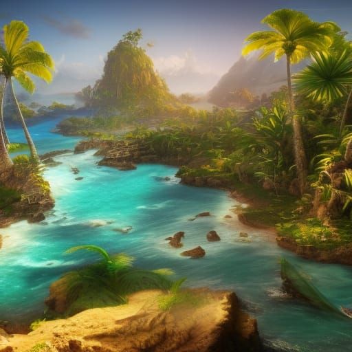 Paradise Island: Detailed Matte Painting in 8K