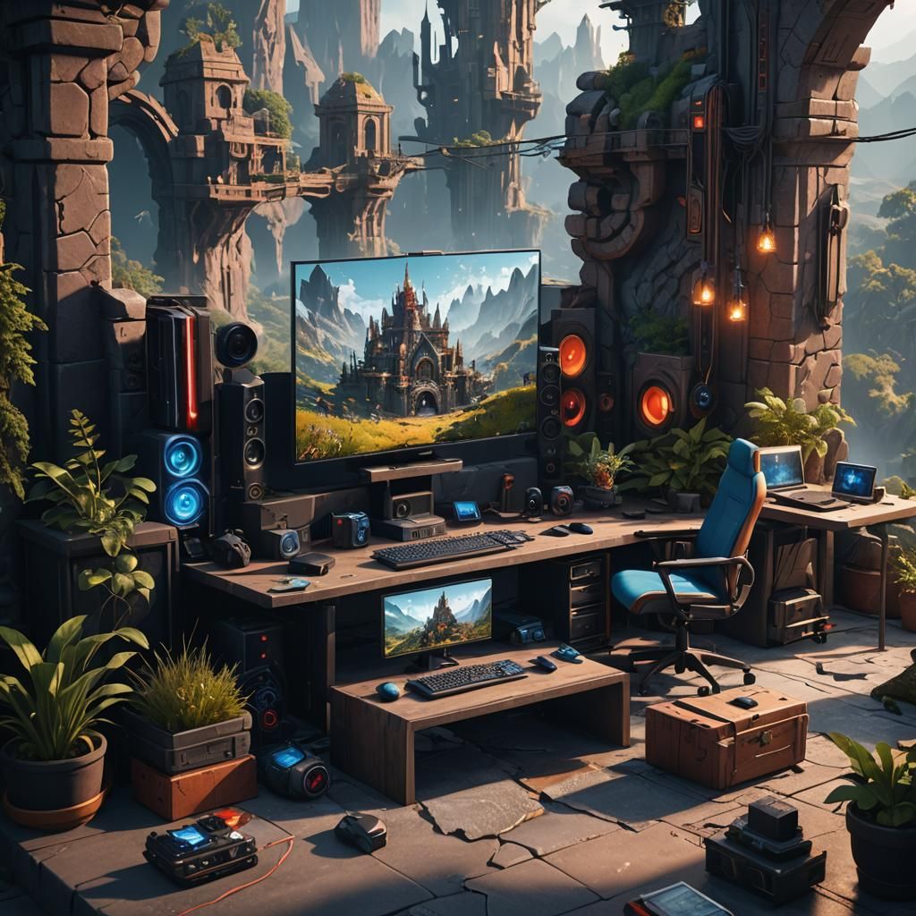 Modern Gaming Setup in Detailed Matte Painting