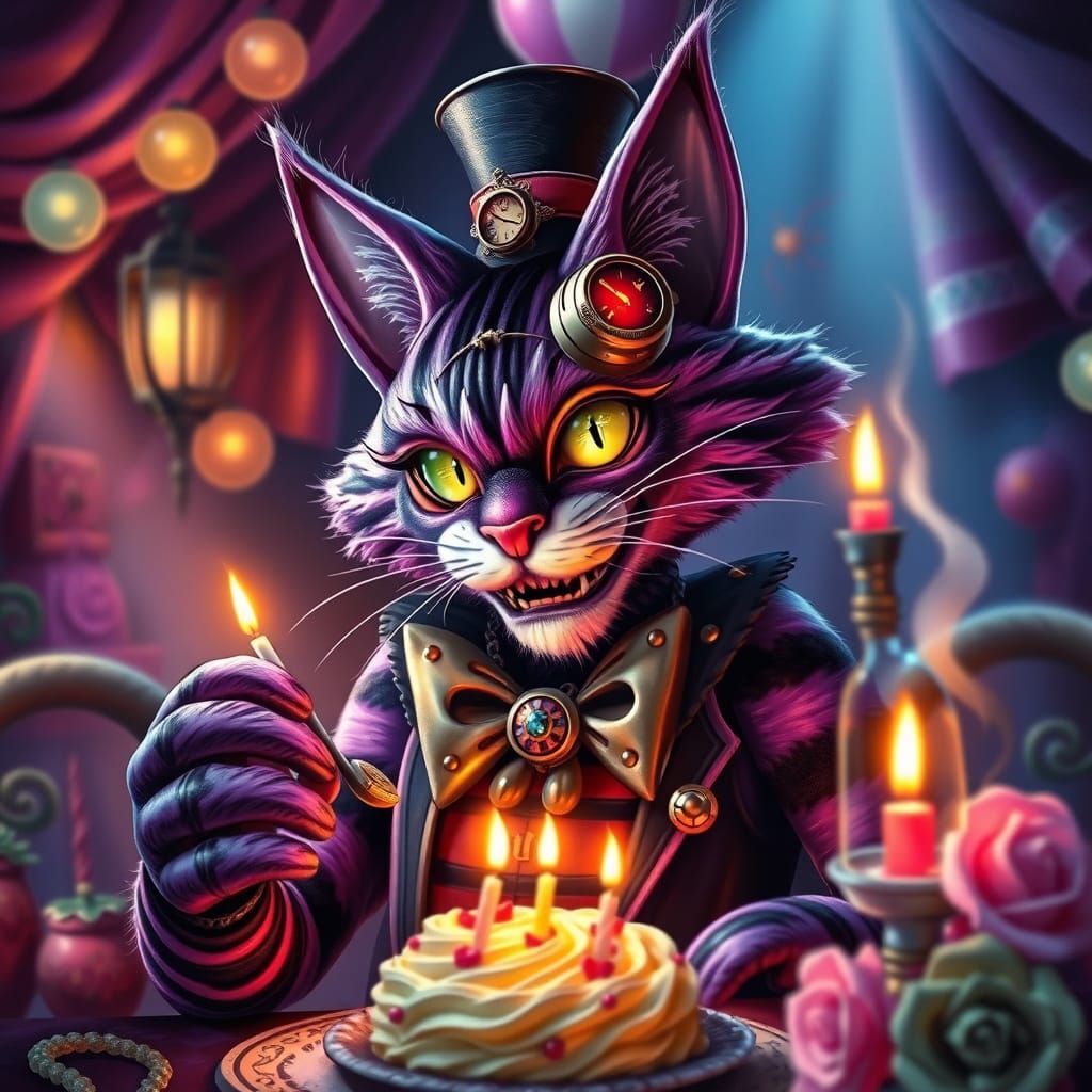 Steampunk Cheshire Cat Whimsy in Wonderland