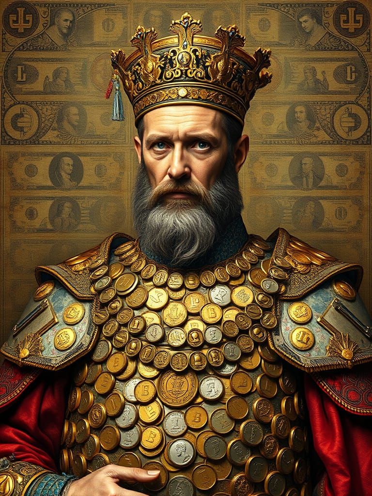 Regal Figure in Gold Coin Armor