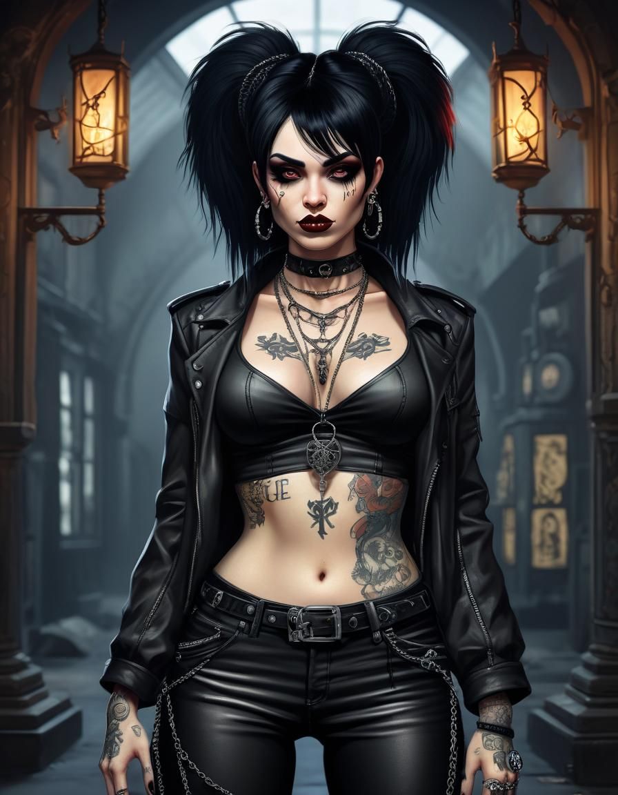 Goth Woman Portrait with 80s Style