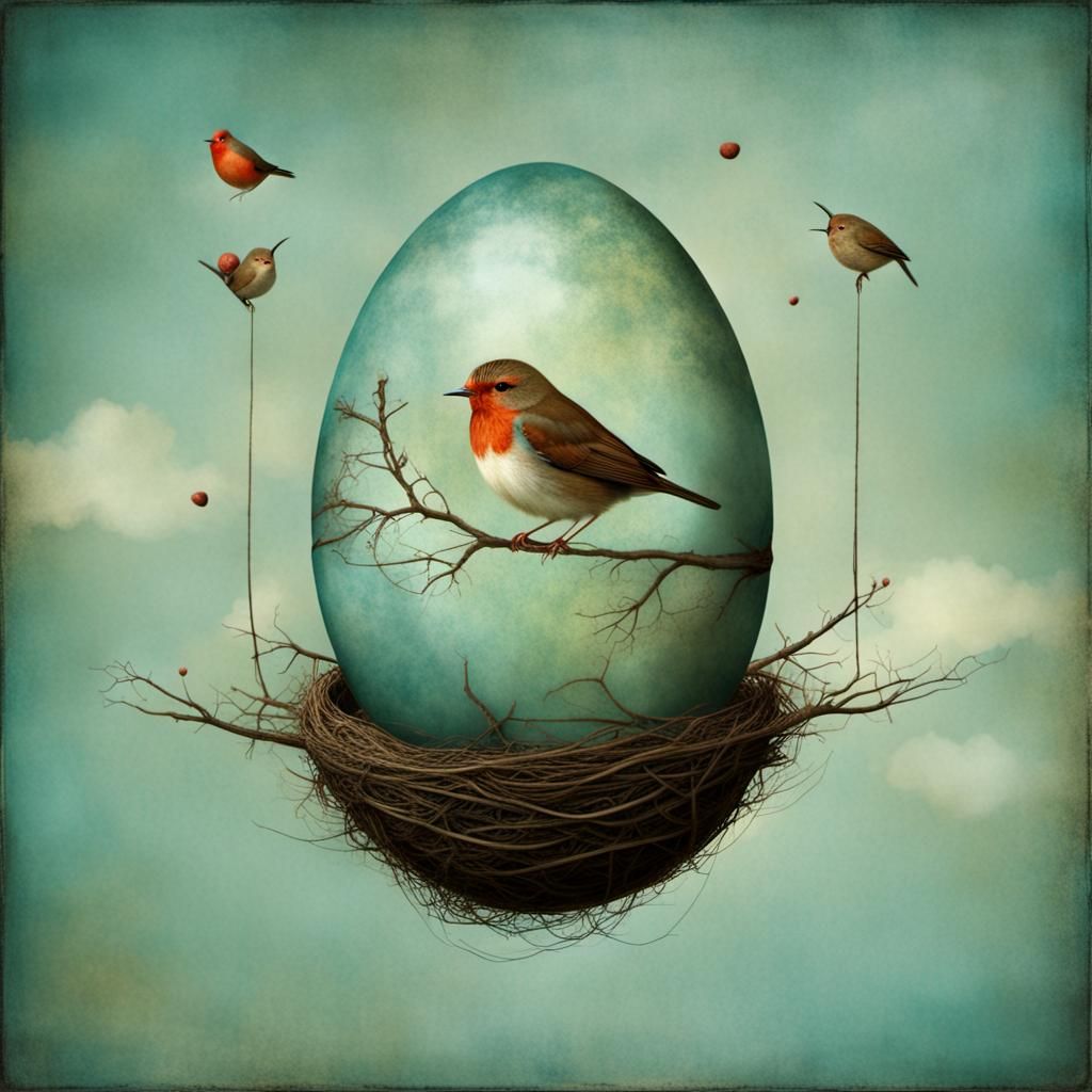 Floating Robin's Egg, Collage Illustration