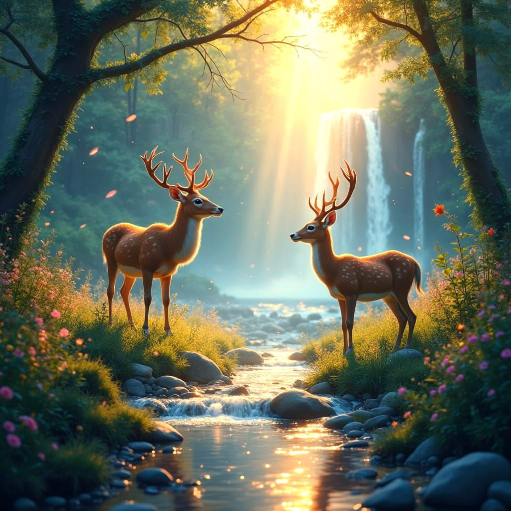 Peaceful Forest Encounter in a Vibrant, Ethereal Light