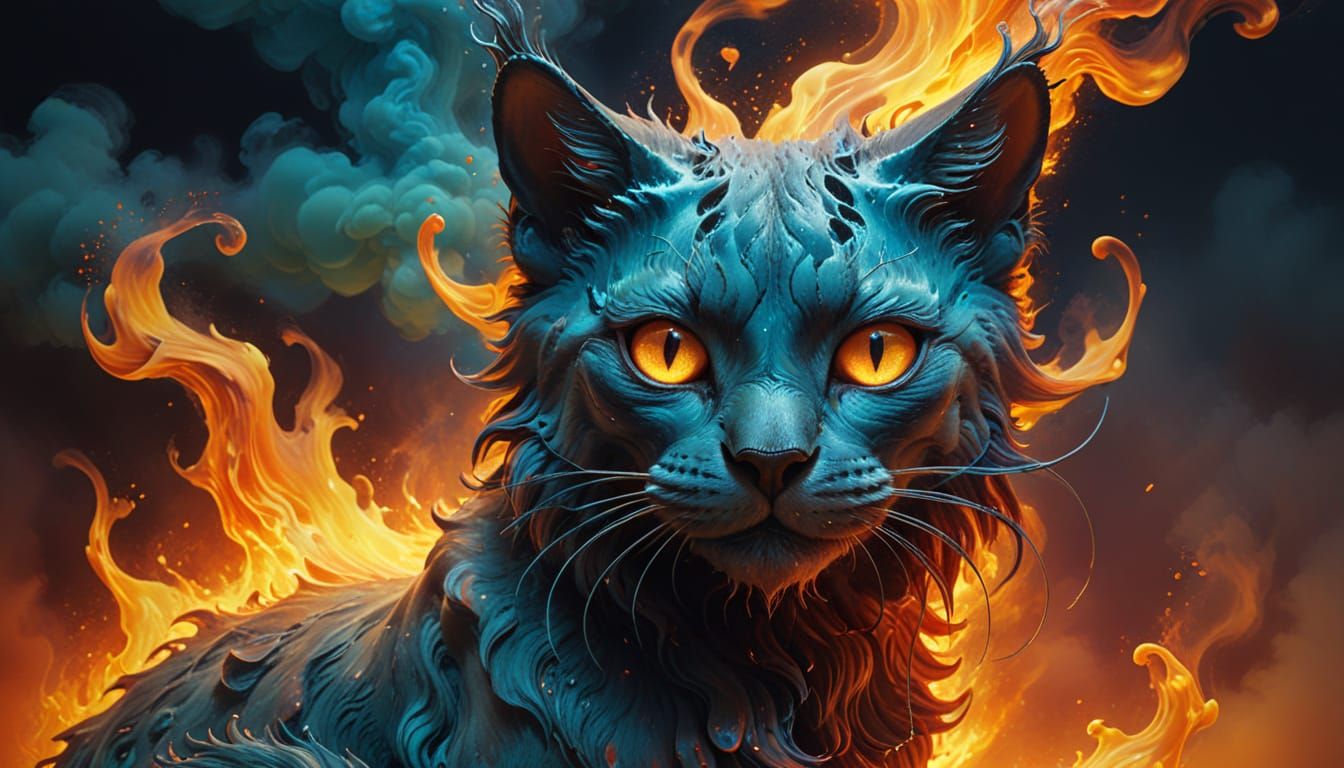 Flame Cat Creature in Ominous Dreamworld Surrealism