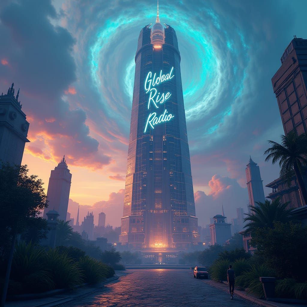 Majestic Skyscraper Broadcasting Tower at Dusk