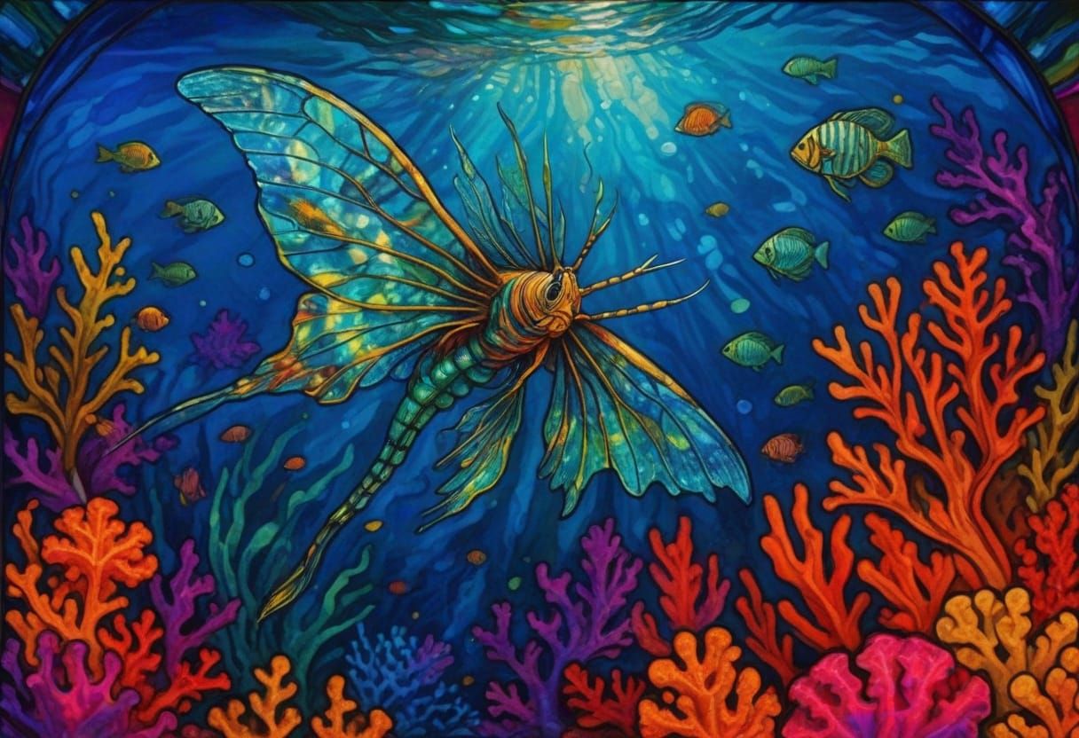 Fairytale Sea Folk Inspired by Lionfish and Moth in Coral Re...