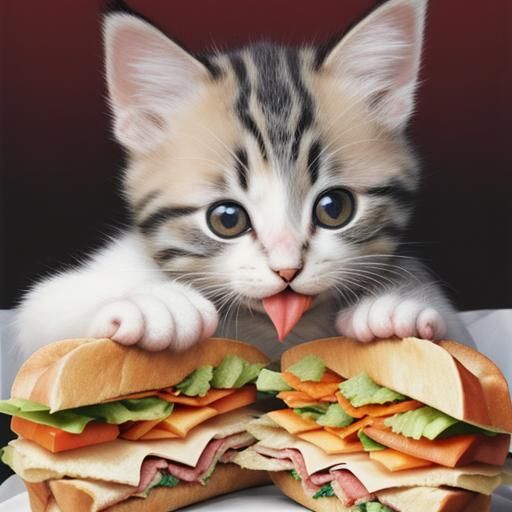 Kitten Enjoys a Sandwich