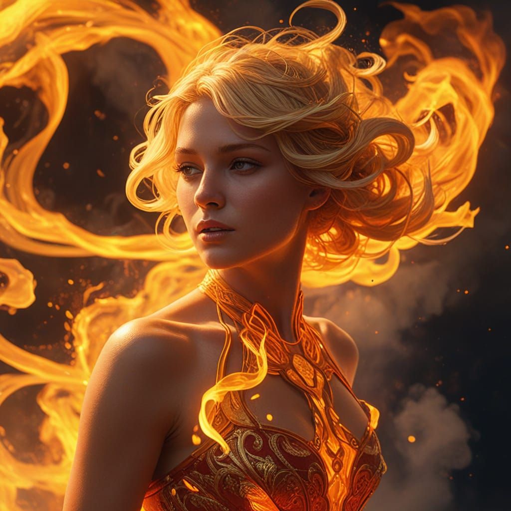 Ethereal Fire Woman: Digital Art Portrait