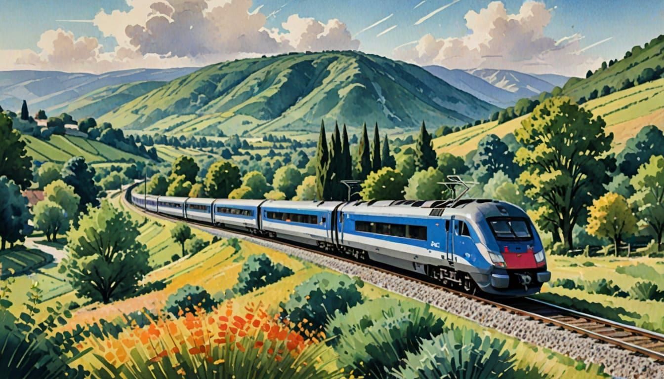 TGV Train in Maximalist Impressionist Gouache Style