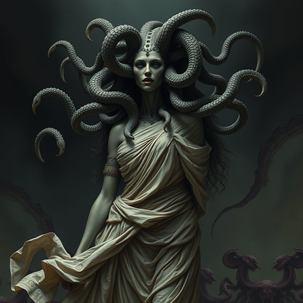 Mystical Medusa with Snakes in Hair