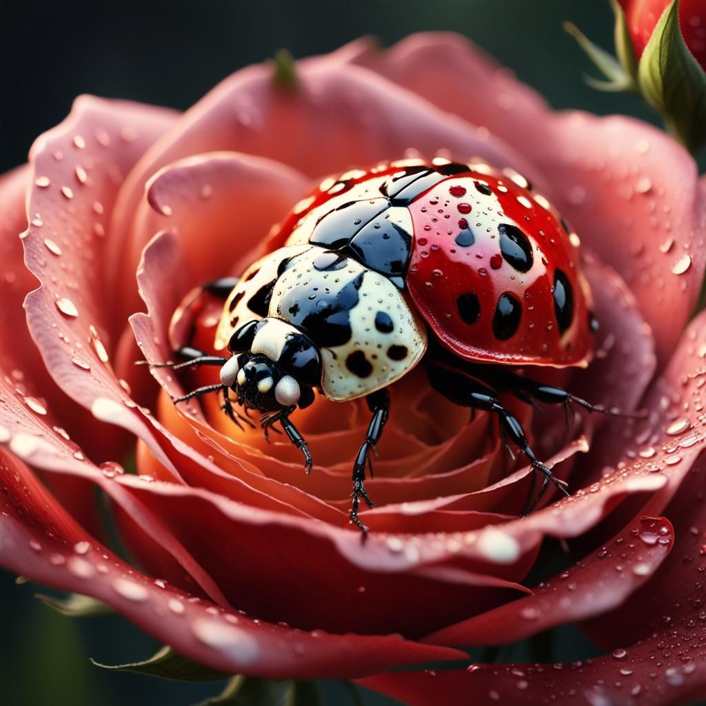 Macro Ladybug on Rose: Digital Matte Painting
