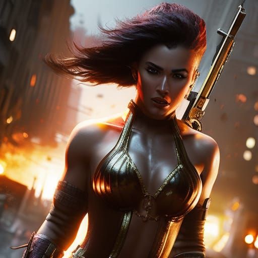 Hyperrealistic Female Boxer in Splash Art Style