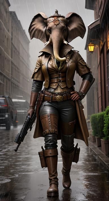 Steampunk Lady Ganesh Portrait in Canaletto Style