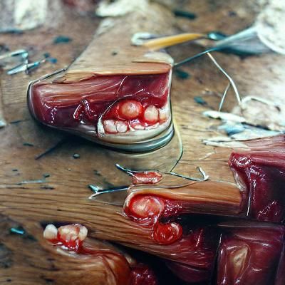 Disturbing Oil Painting: Sewn Gums and Bloody Knees