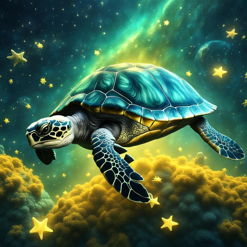 Turtle Floats in Space: Detailed Matte Painting