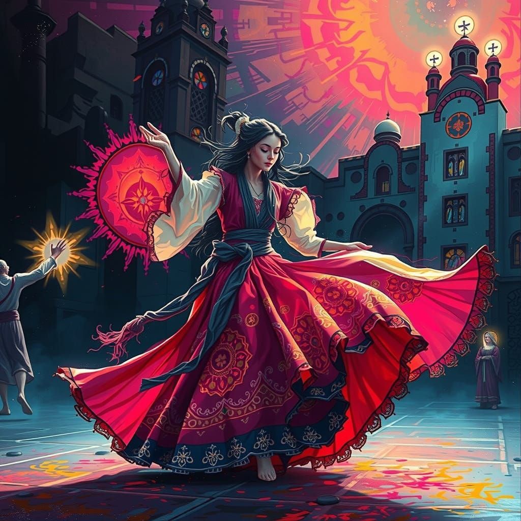 Mystical Whirling Dervish in Vibrant Turkish Monastery