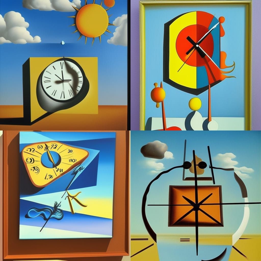 Surreal Clock and Sun in Picasso Style