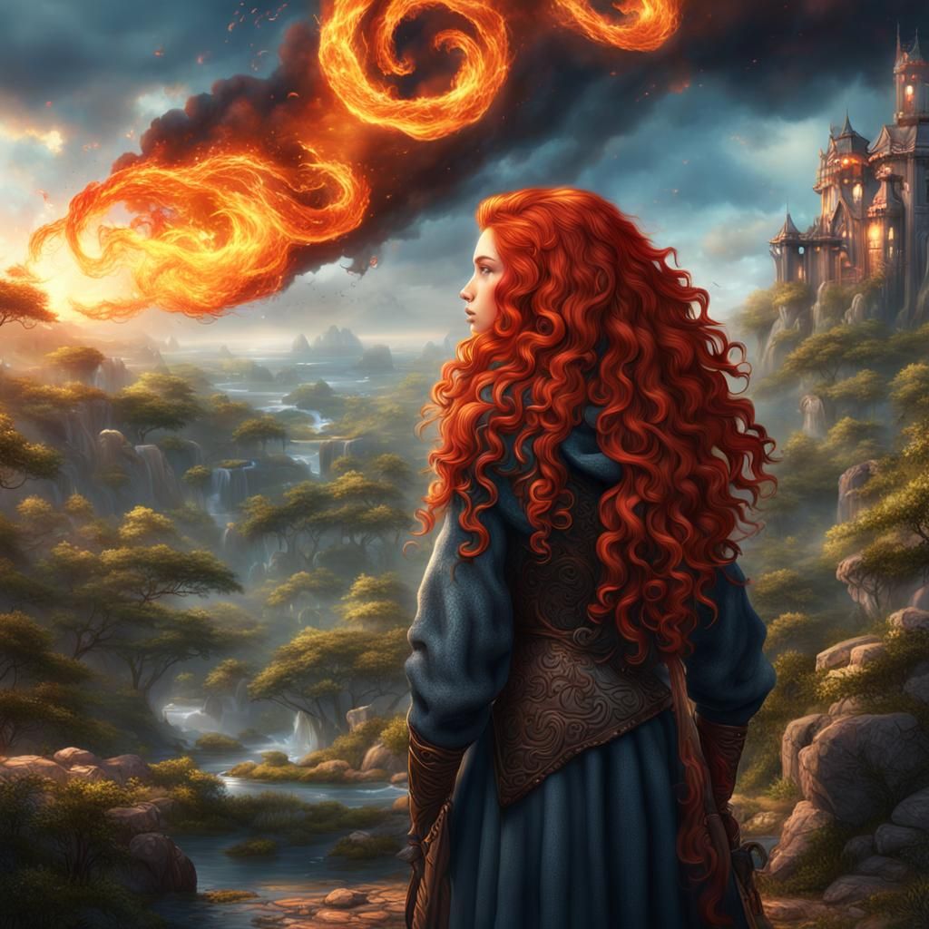 Teen Girl with Fire Hair: Fantasy Concept Art