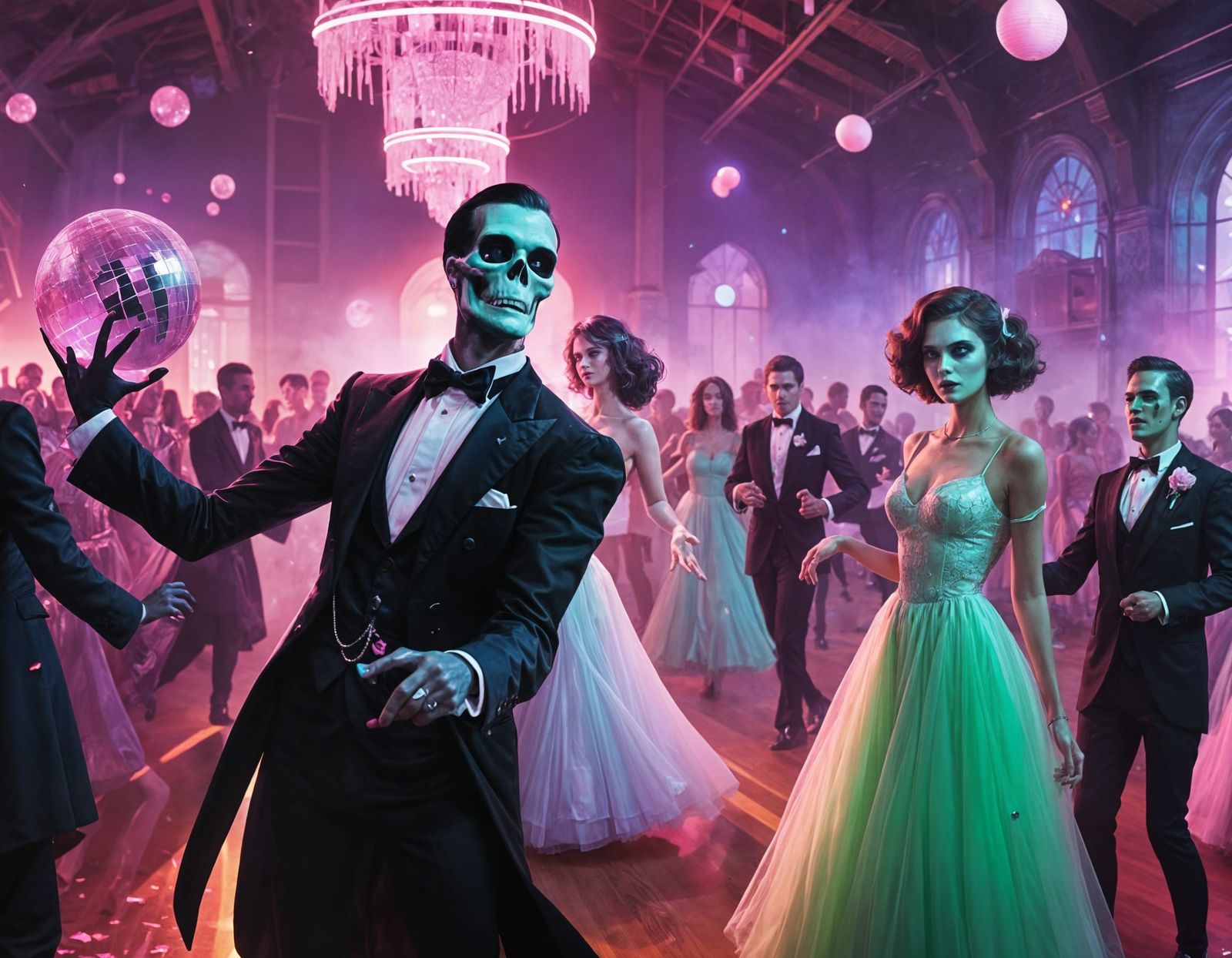 Lively Undead Prom in Neon Glow