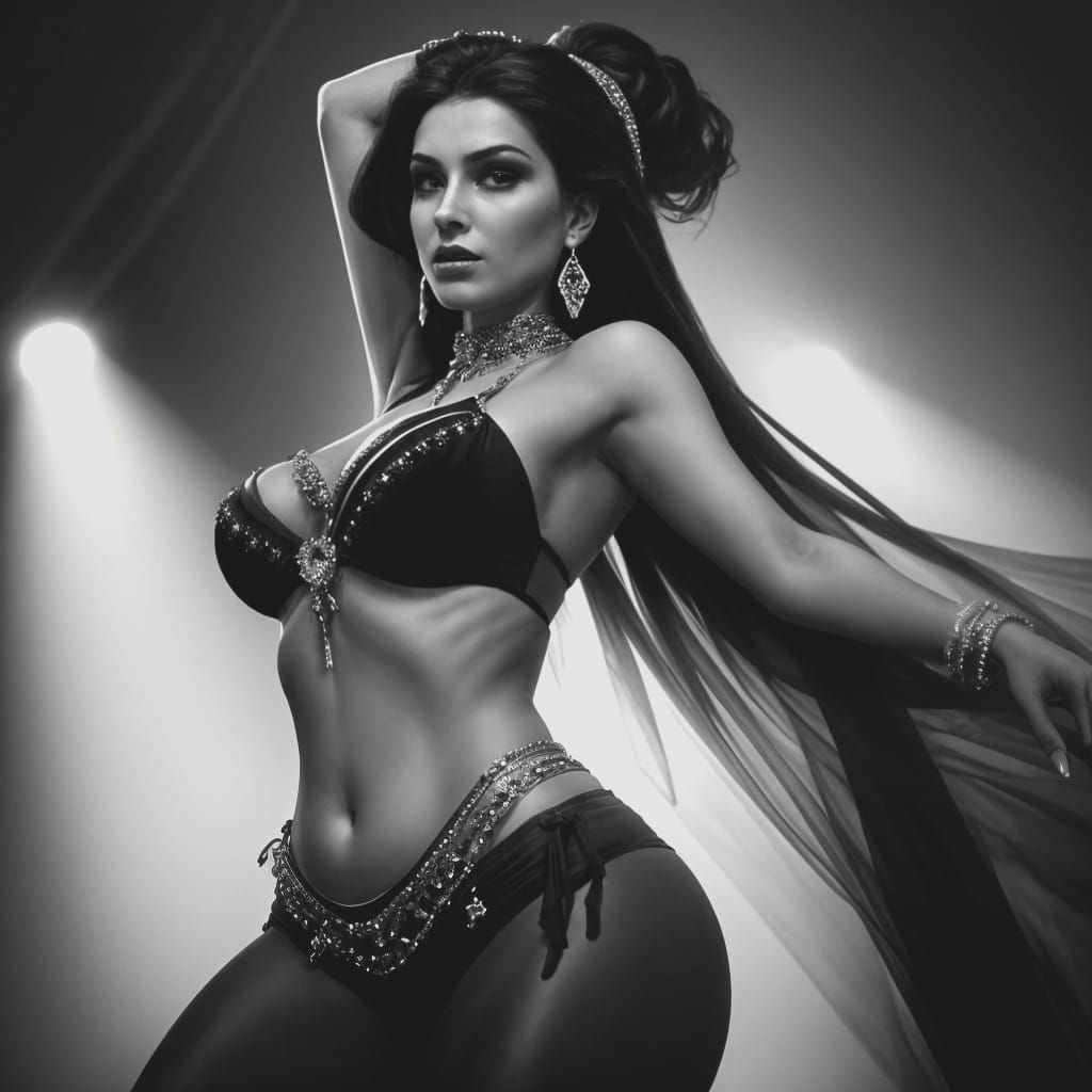 Noir Silhouette: Belly Dancer in Moonlight
