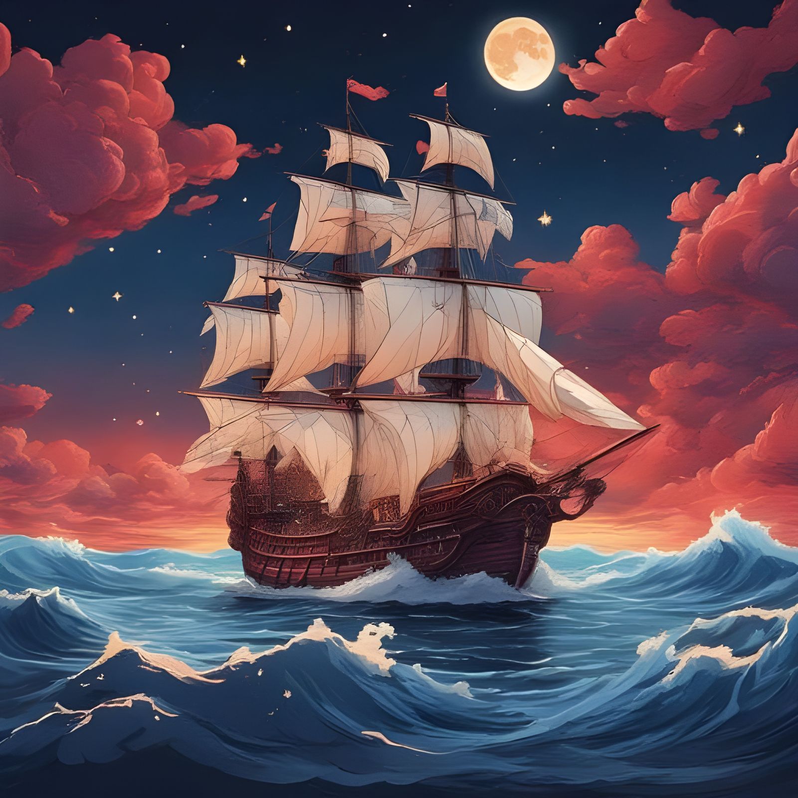 Detailed Spanish Galleon on Starry Sea