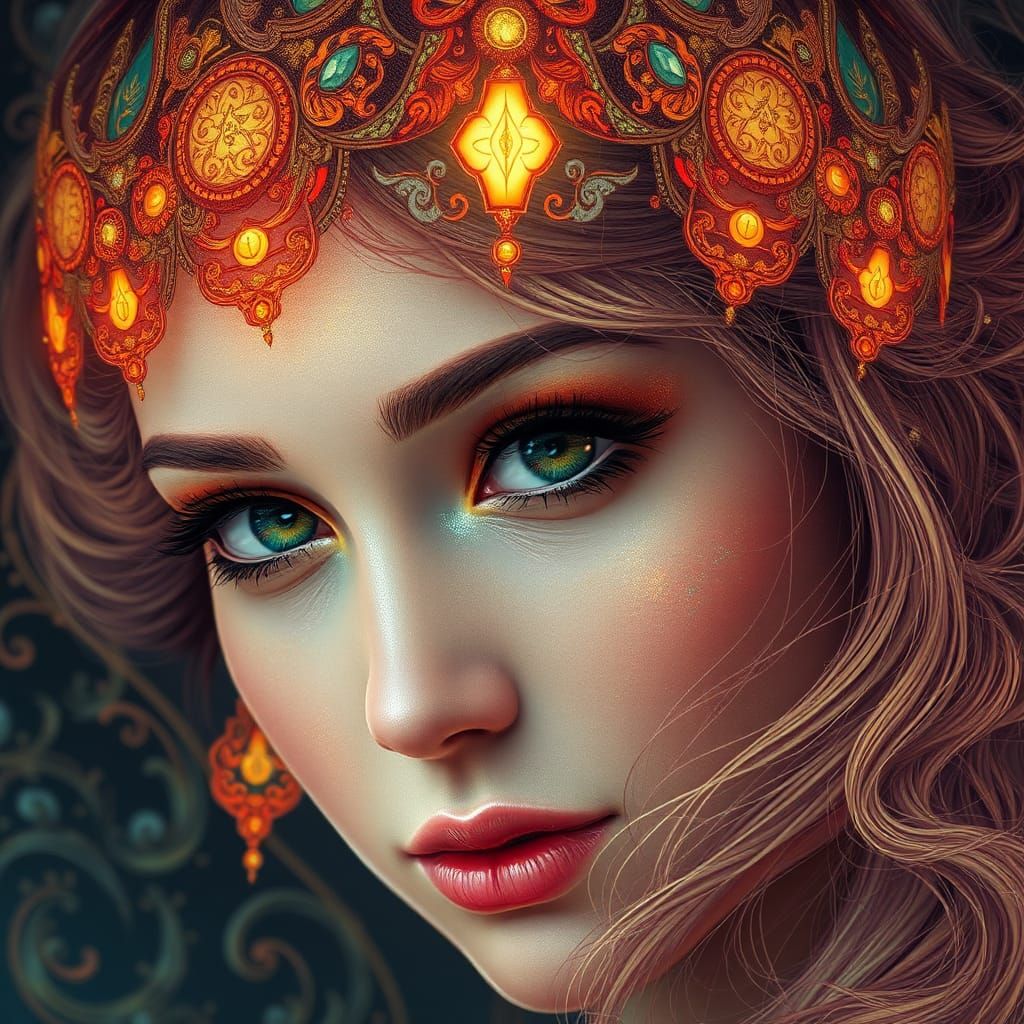 Ethereal Woman Portrait in Art Nouveau Style