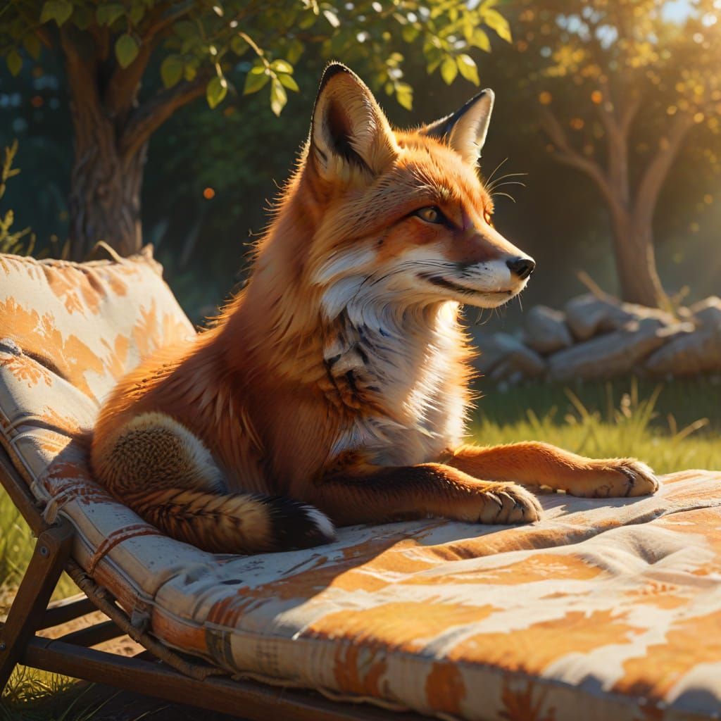 Fox Reclining in Sunlight: Impressionistic Digital Painting