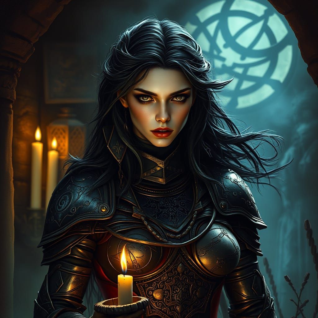 Dark Fantasy Enchantress in Flickering Candlelight