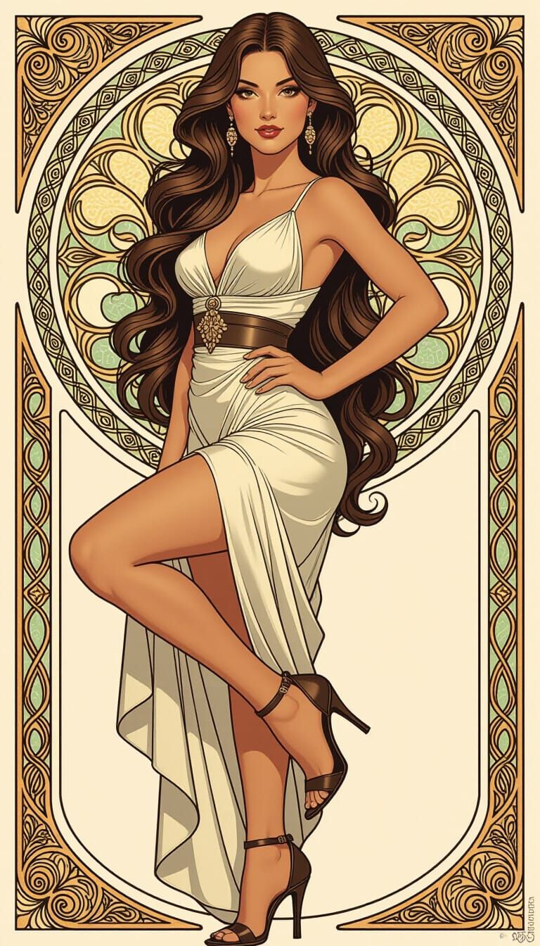 Elegant Woman in High Heels, Art Nouveau Style