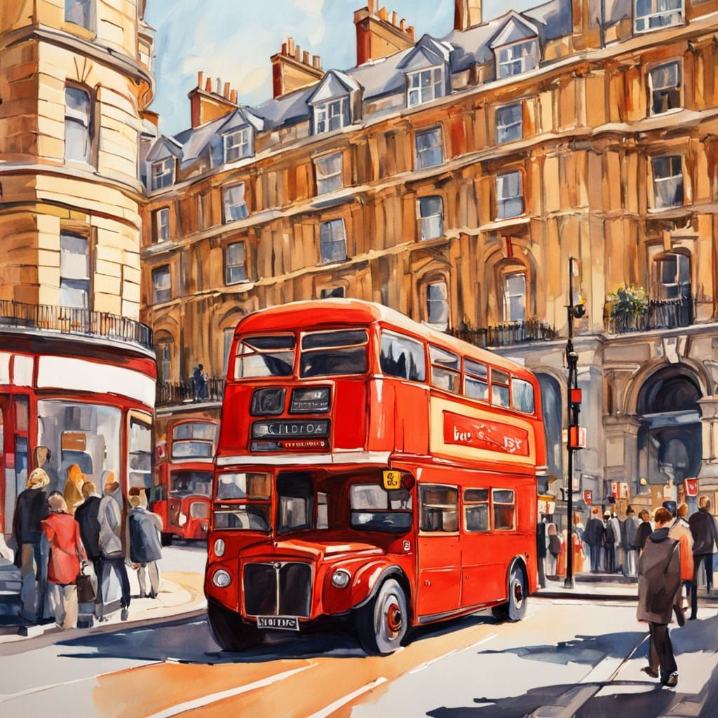 Vibrant London Scene in Impressionist Watercolour