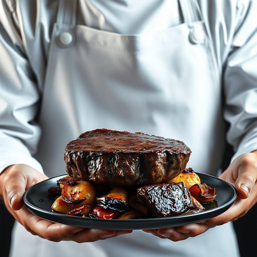 Chef Presents Steak in Intricate Digital Painting