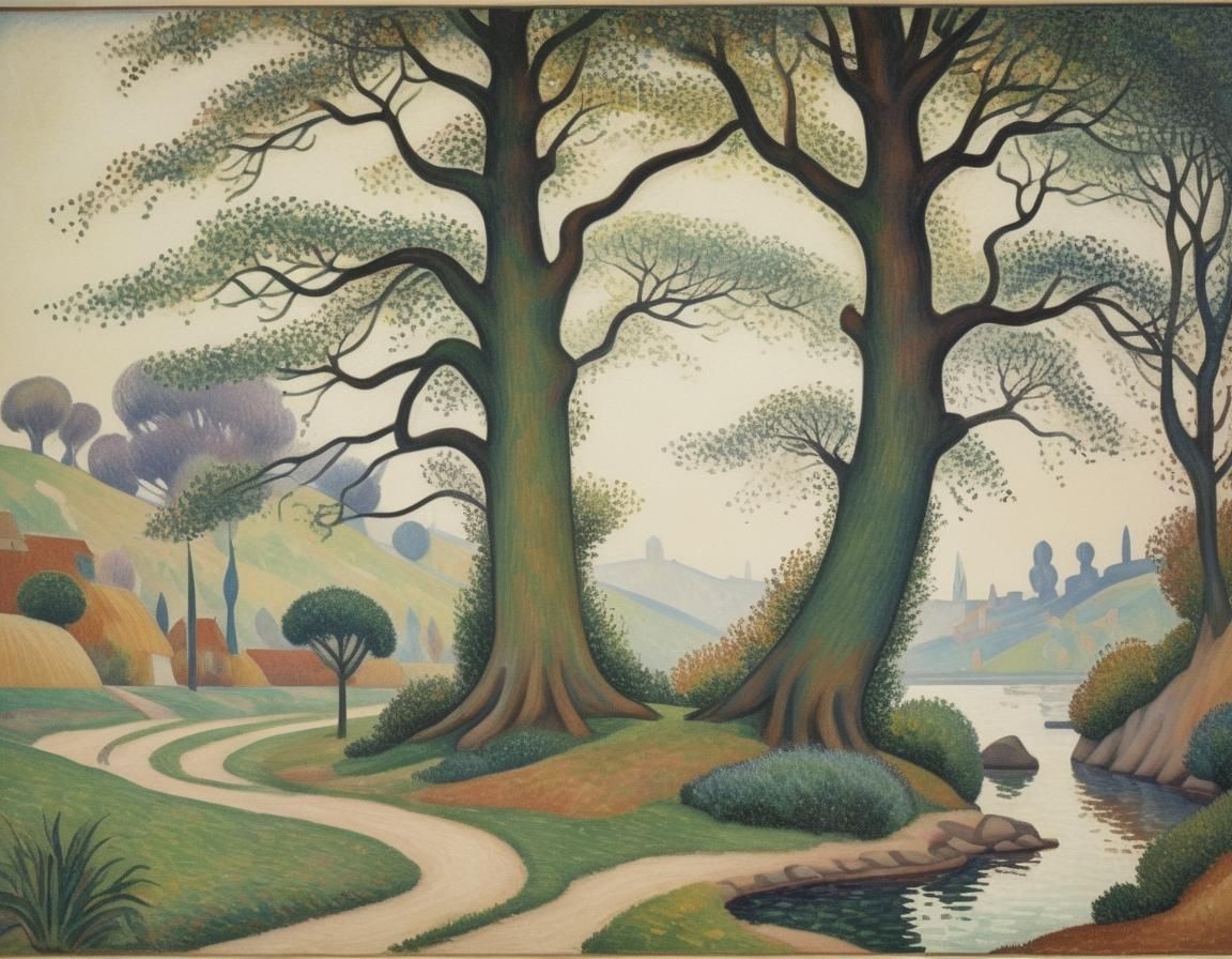 Pointillist Landscape Inspired by Neo-Impressionism