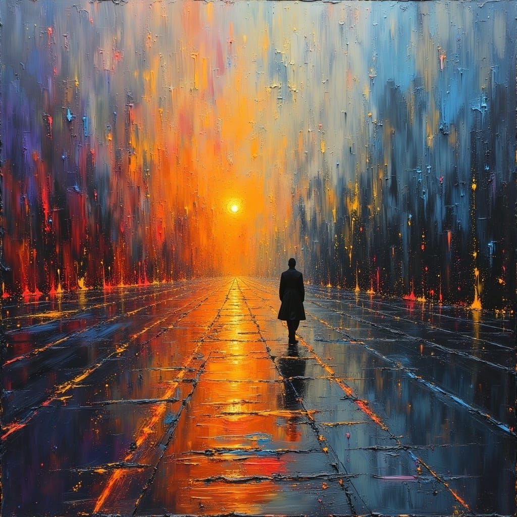 Manhattan Sunrise in Dreamlike Impressionistic Oil Paint