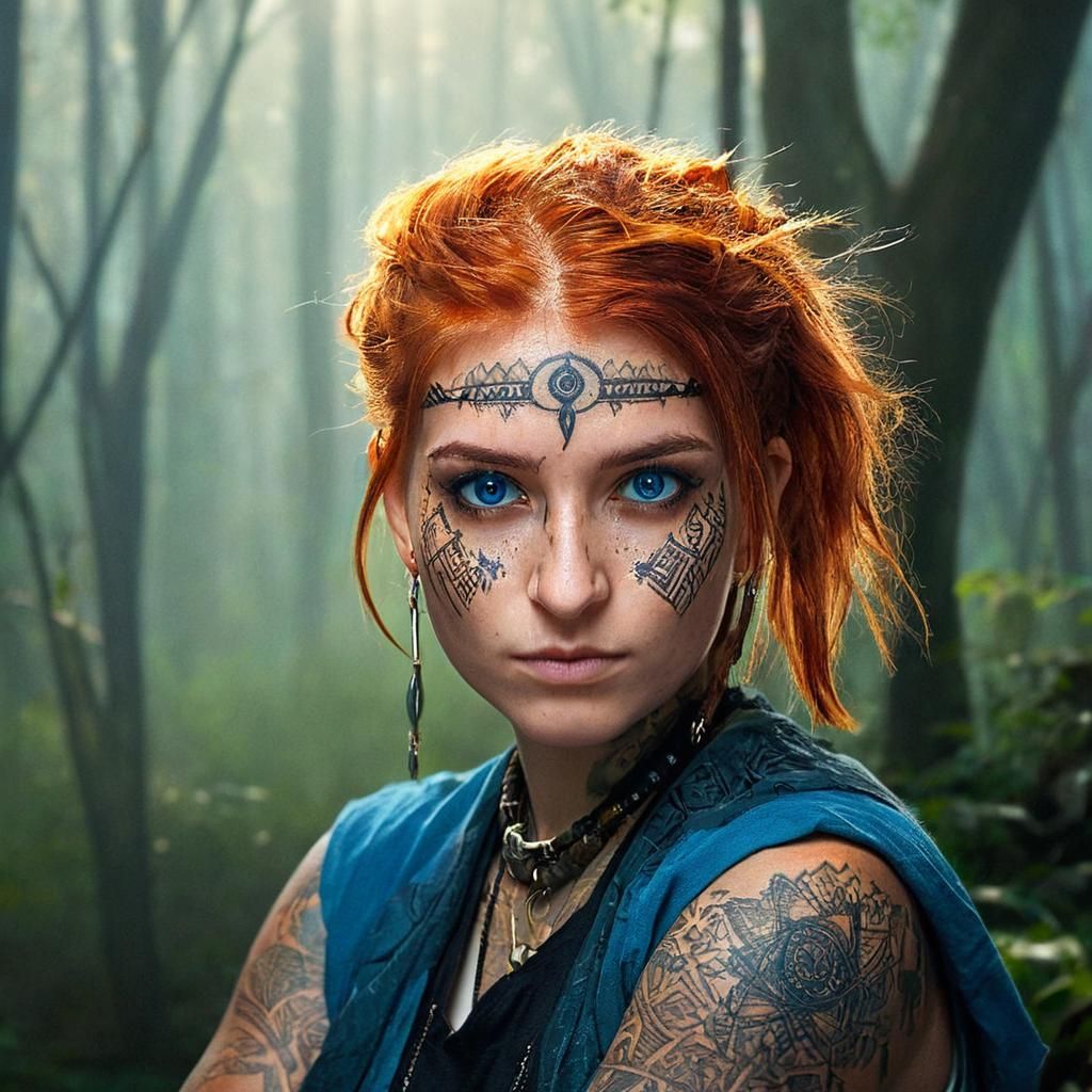 Mystical Forest Portrait in Art Nouveau Style