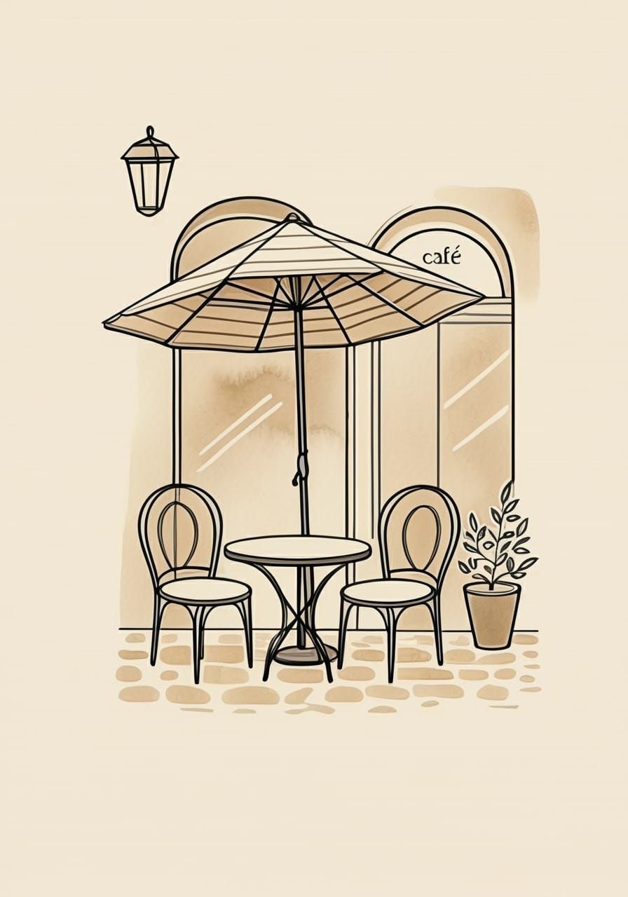 Cozy Outdoor Café in Elegant Black Linework