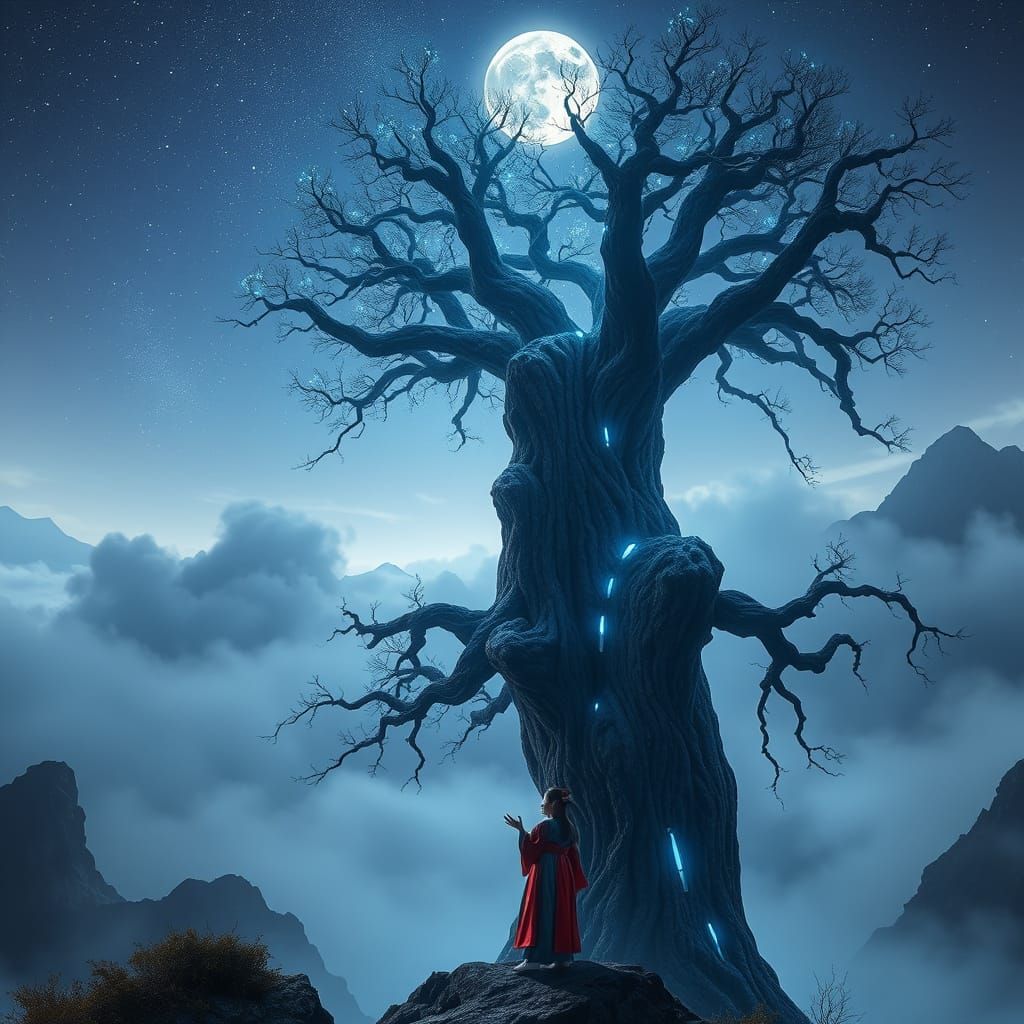 Mystical Mi Gu Tree in Chinese Fantasy Landscape