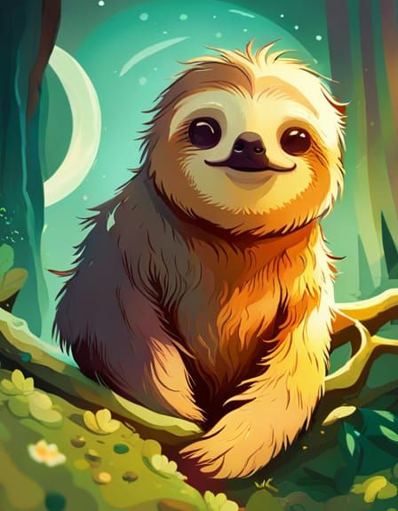 Adorable Sloth in Storybook Watercolor Style