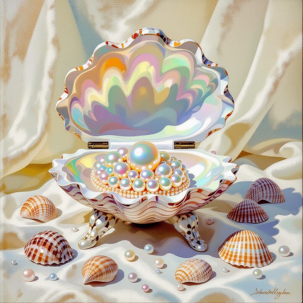 Opulent Sea Mollusk in Neo-Impressionist Style