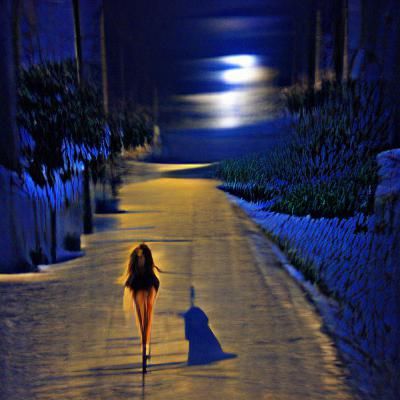 Lonely Walk Under Midnight Moonlight