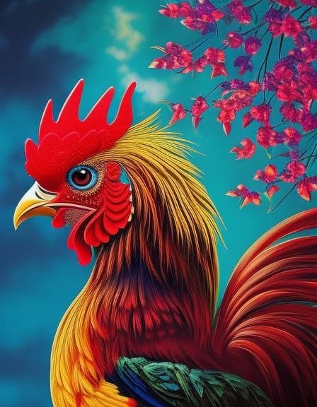 Vibrant Portuguese Rooster in Pixel Art Style