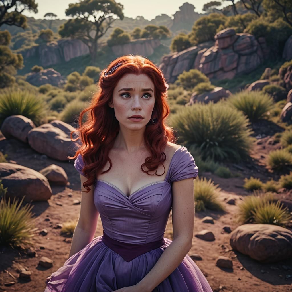 Ariel in Purple Dress: Cinematic Disney Film Still