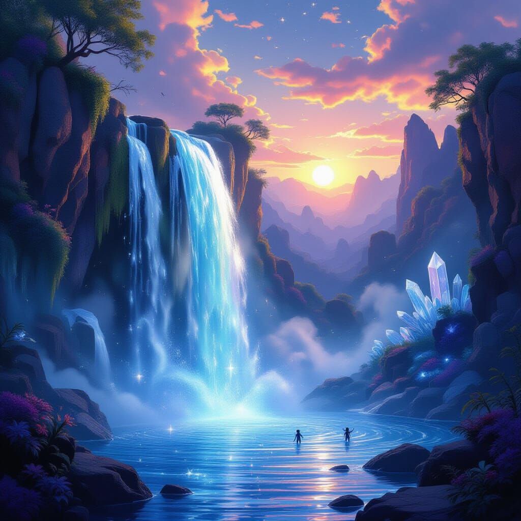 Ethereal Starlight Waterfall in Cosmic Landscape